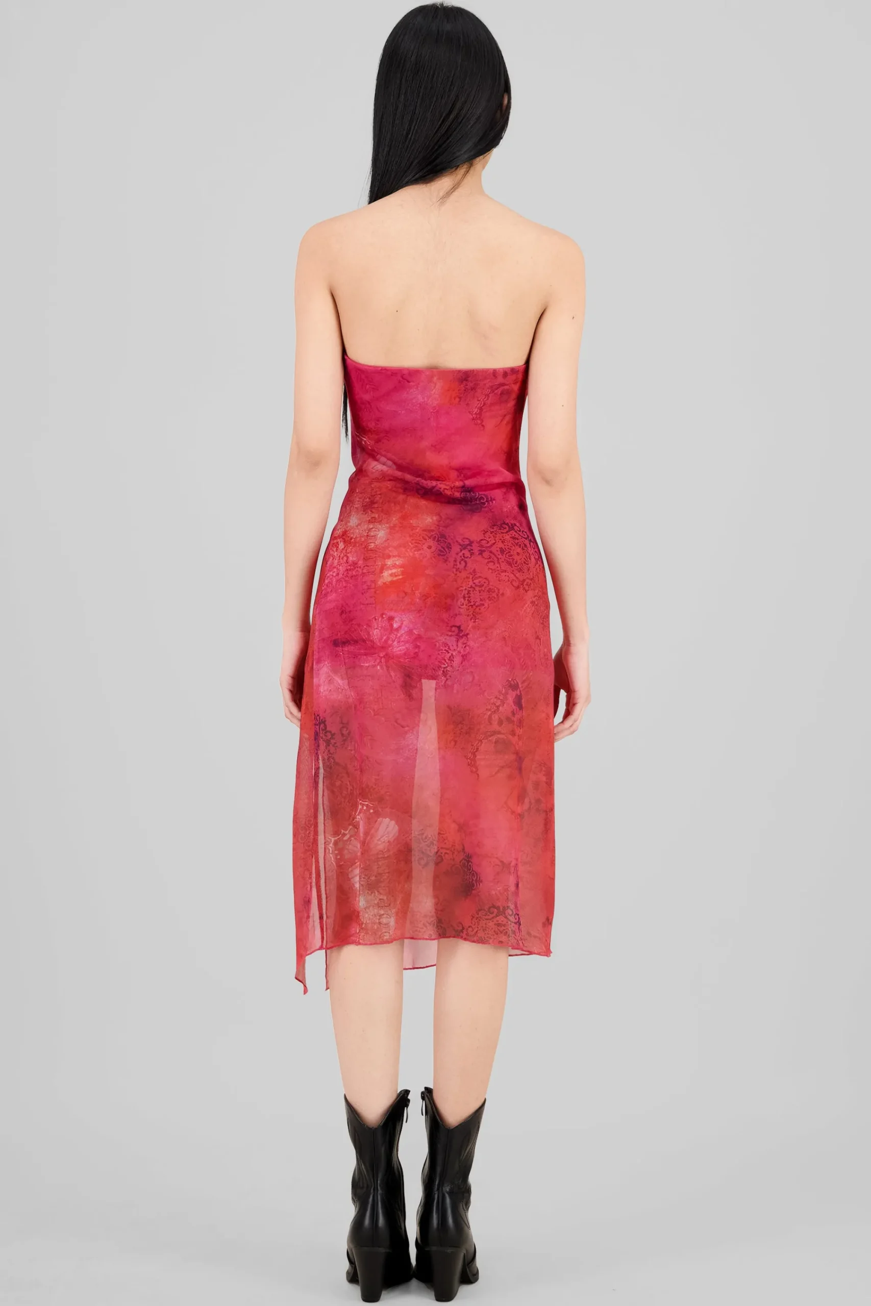 Shasa Printed Strapless Mesh Midi Dress
