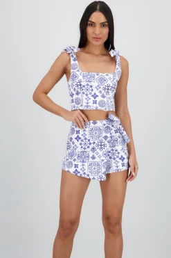 Shasa Printed Top with Bow Straps