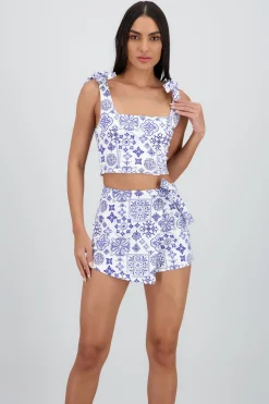 Shasa Printed Top with Bow Straps