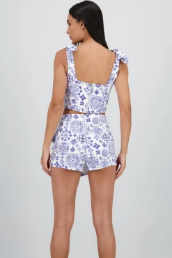 Shasa Printed Top with Bow Straps