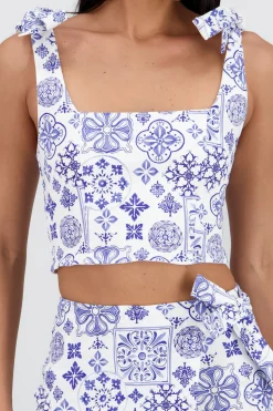 Shasa Printed Top with Bow Straps