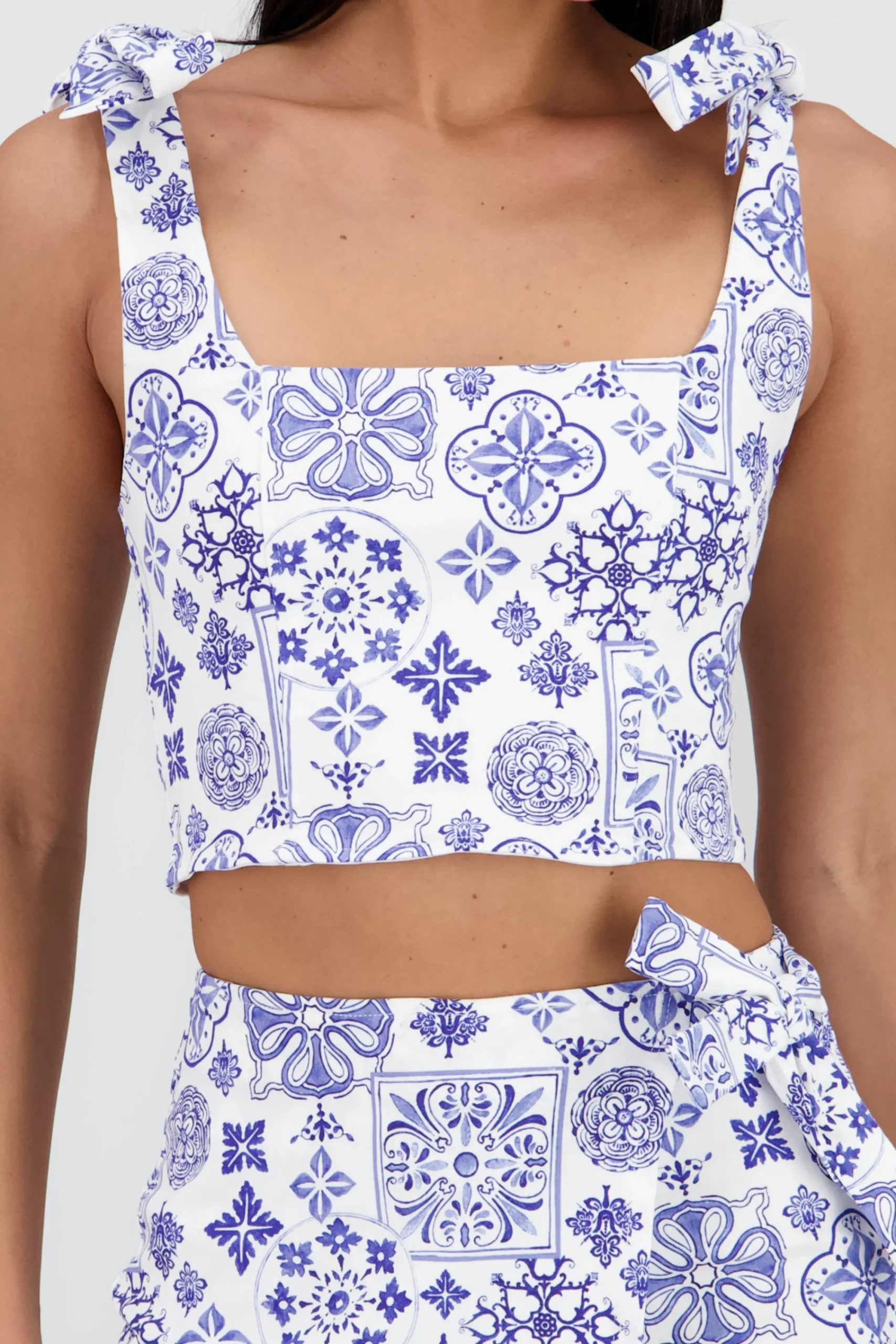 Shasa Printed Top with Bow Straps