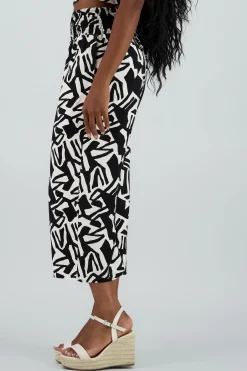 Shasa Printed Wide Leg Pants with Elastic Waistband