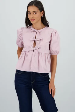 Shasa Puff Sleeve Blouse With Bow Detail