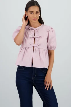Shasa Puff Sleeve Blouse With Bow Detail