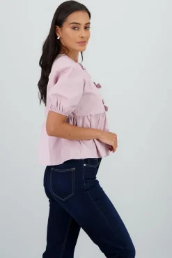 Shasa Puff Sleeve Blouse With Bow Detail
