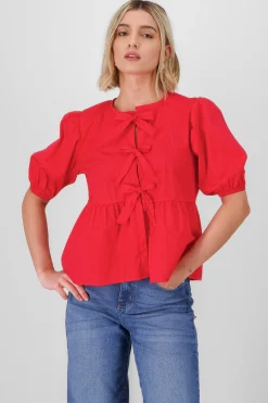 Shasa Puff Sleeve Blouse With Bow Detail