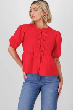 Shasa Puff Sleeve Blouse With Bow Detail