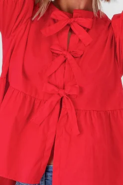 Shasa Puff Sleeve Blouse With Bow Detail