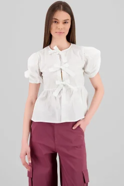 Shasa Puff Sleeve Blouse With Bow Detail