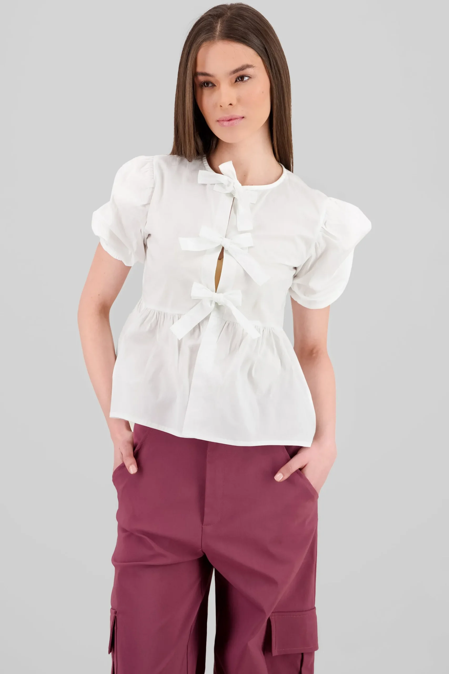 Shasa Puff Sleeve Blouse With Bow Detail