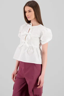 Shasa Puff Sleeve Blouse With Bow Detail