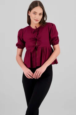 Shasa Puff Sleeve Blouse With Bow Detail