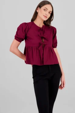 Shasa Puff Sleeve Blouse With Bow Detail