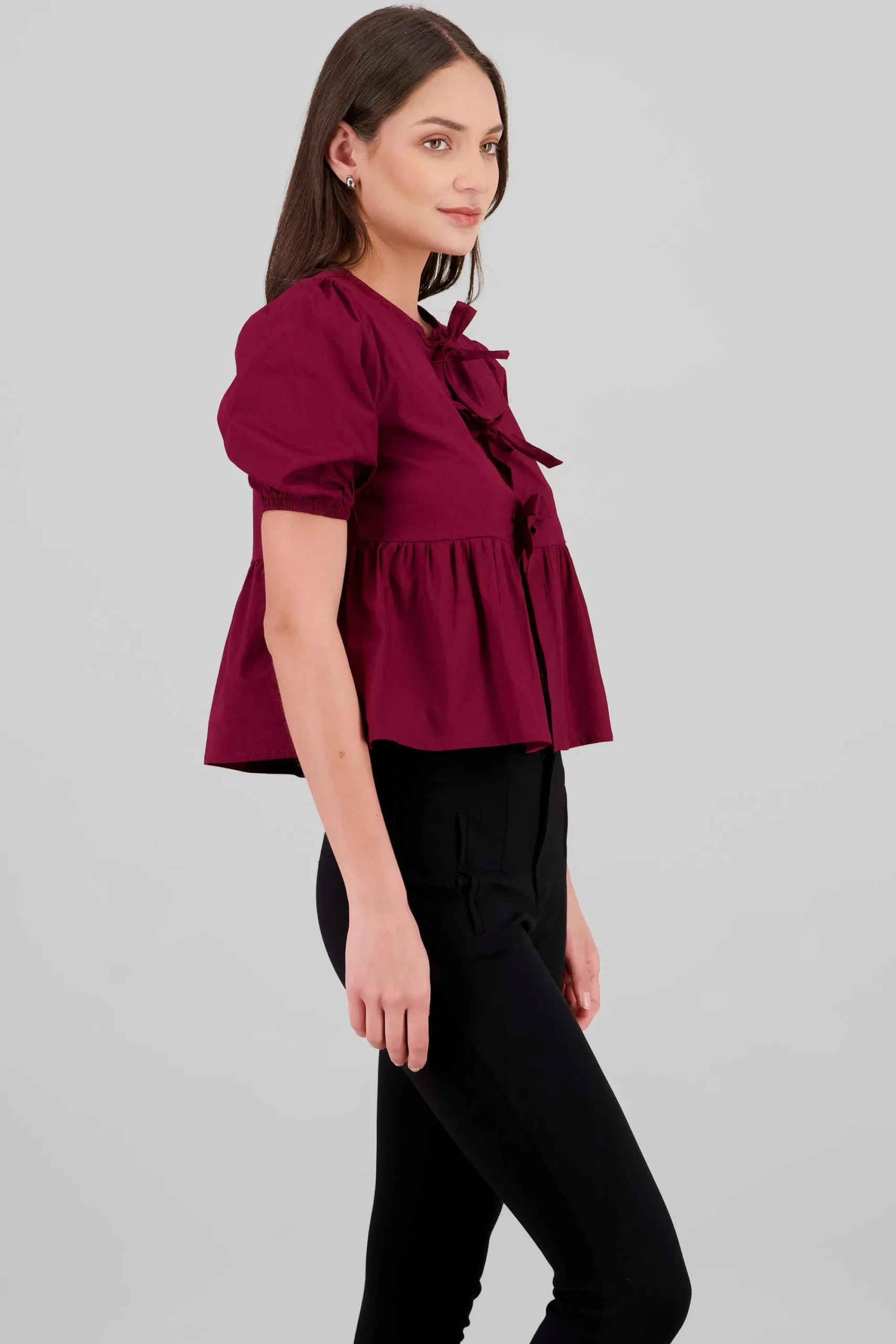 Shasa Puff Sleeve Blouse With Bow Detail