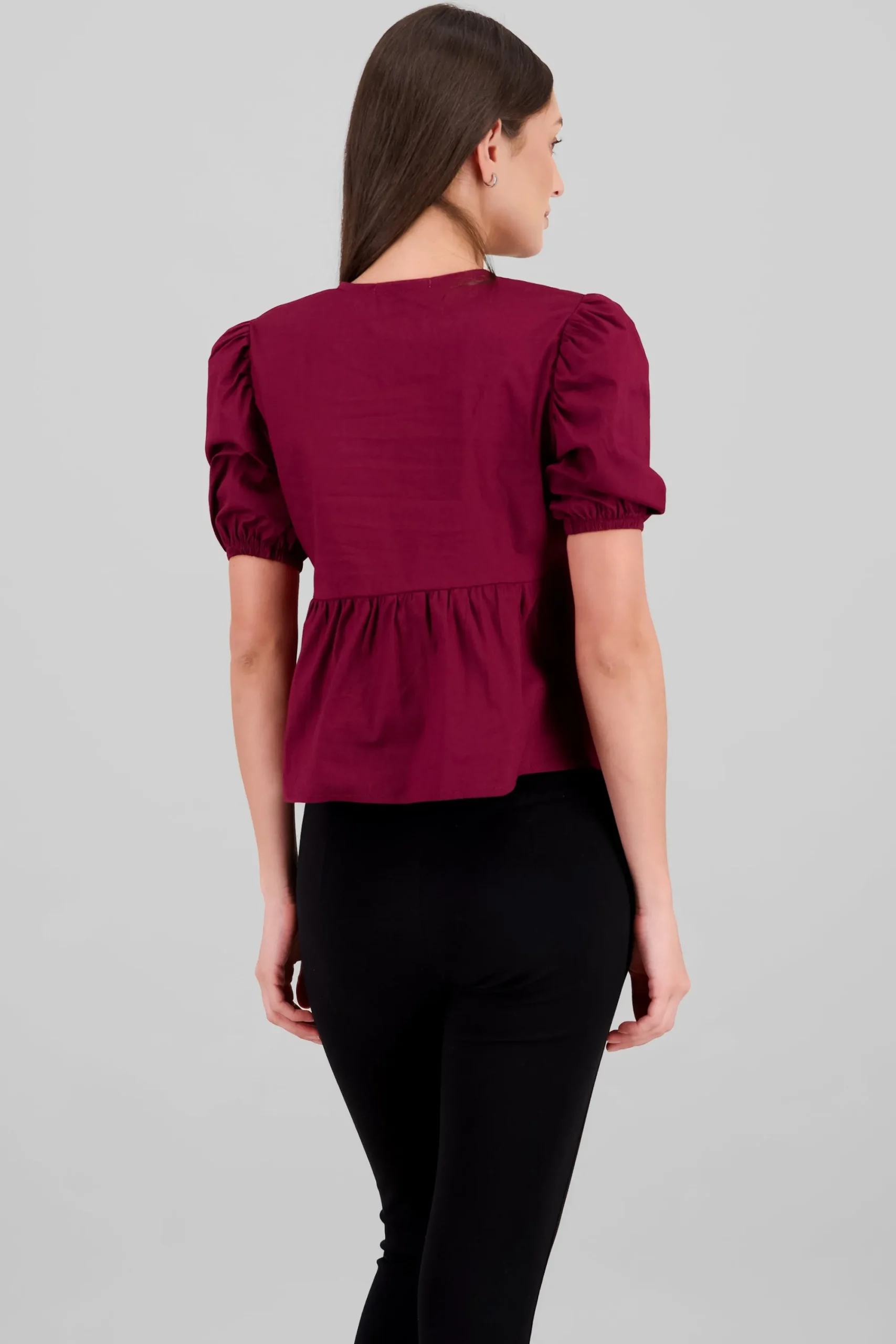 Shasa Puff Sleeve Blouse With Bow Detail