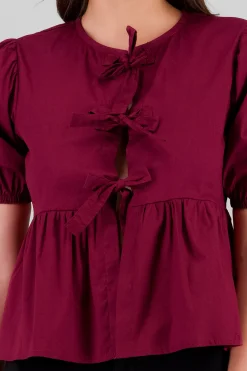 Shasa Puff Sleeve Blouse With Bow Detail