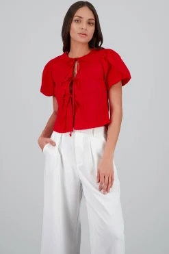 Shasa Puff Sleeve Blouse with Bows