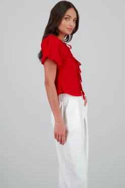 Shasa Puff Sleeve Blouse with Bows