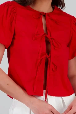 Shasa Puff Sleeve Blouse with Bows
