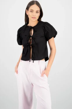 Shasa Puff Sleeve Blouse with Bows