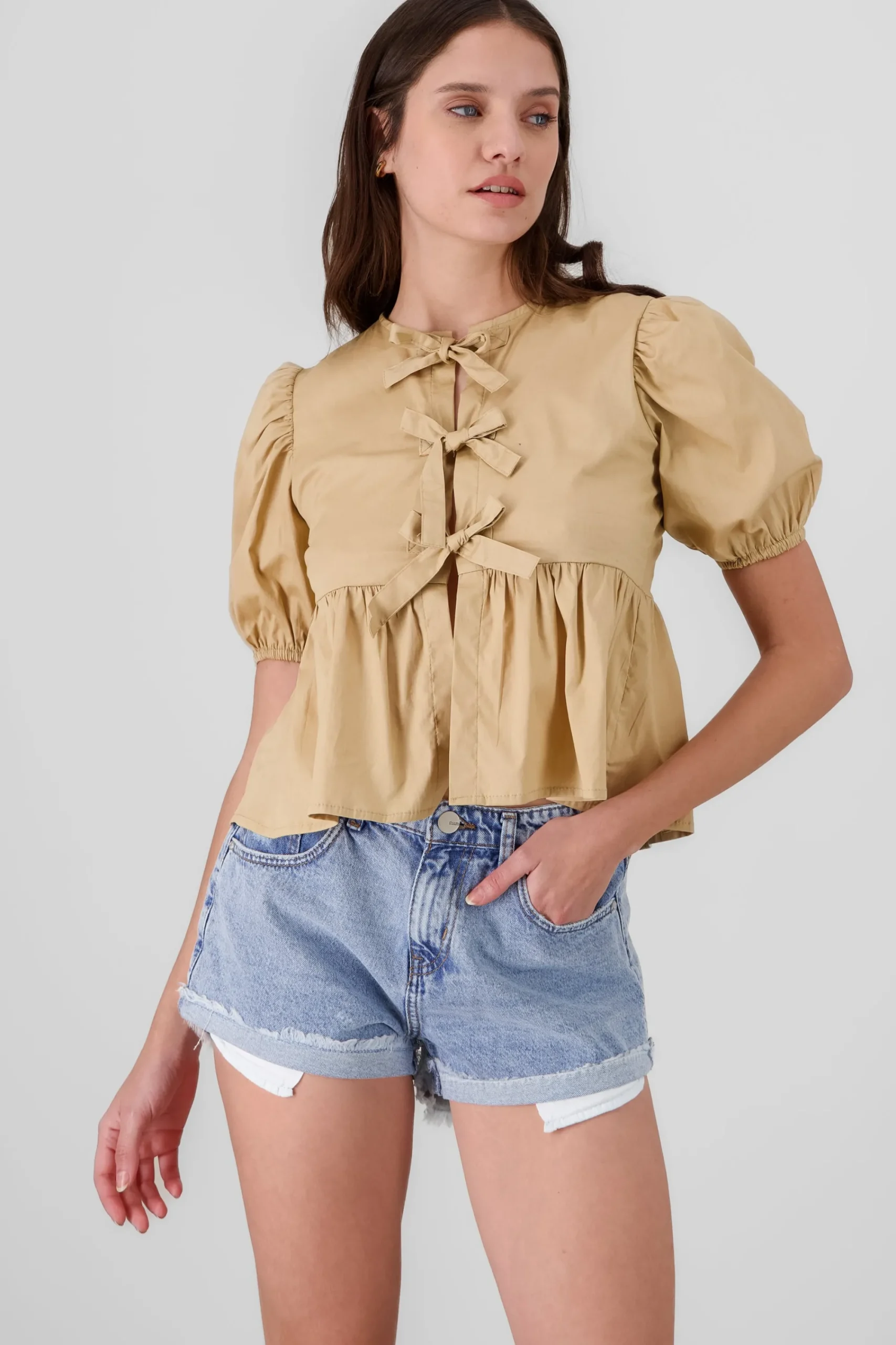 Shasa Puff Sleeve Blouse With Bow Detail