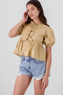 Shasa Puff Sleeve Blouse With Bow Detail