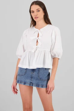Shasa Puff Sleeve Bow Blouse