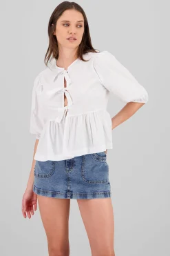 Shasa Puff Sleeve Bow Blouse