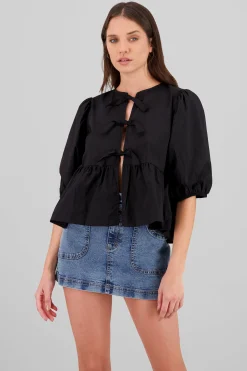 Shasa Puff Sleeve Bow Blouse