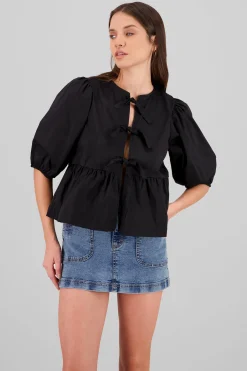 Shasa Puff Sleeve Bow Blouse