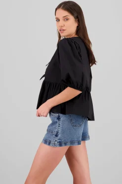 Shasa Puff Sleeve Bow Blouse