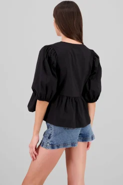 Shasa Puff Sleeve Bow Blouse