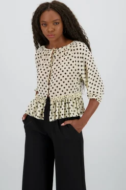 Shasa Puff Sleeve Polka Dots Blouse