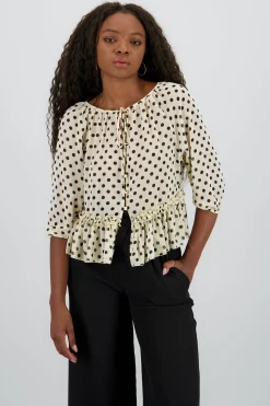Shasa Puff Sleeve Polka Dots Blouse