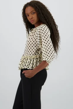 Shasa Puff Sleeve Polka Dots Blouse
