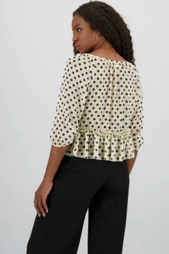 Shasa Puff Sleeve Polka Dots Blouse