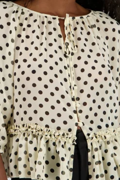 Shasa Puff Sleeve Polka Dots Blouse