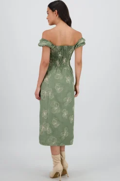 Shasa Puff Sleeve Ruched Midi Dress