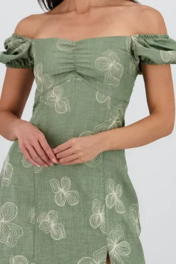 Shasa Puff Sleeve Ruched Midi Dress