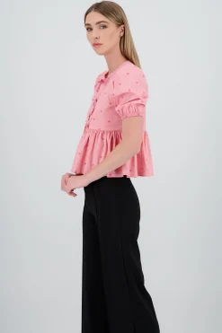 Shasa Puff Sleeve Top with Ruffle and Bow Detail