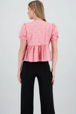 Shasa Puff Sleeve Top with Ruffle and Bow Detail