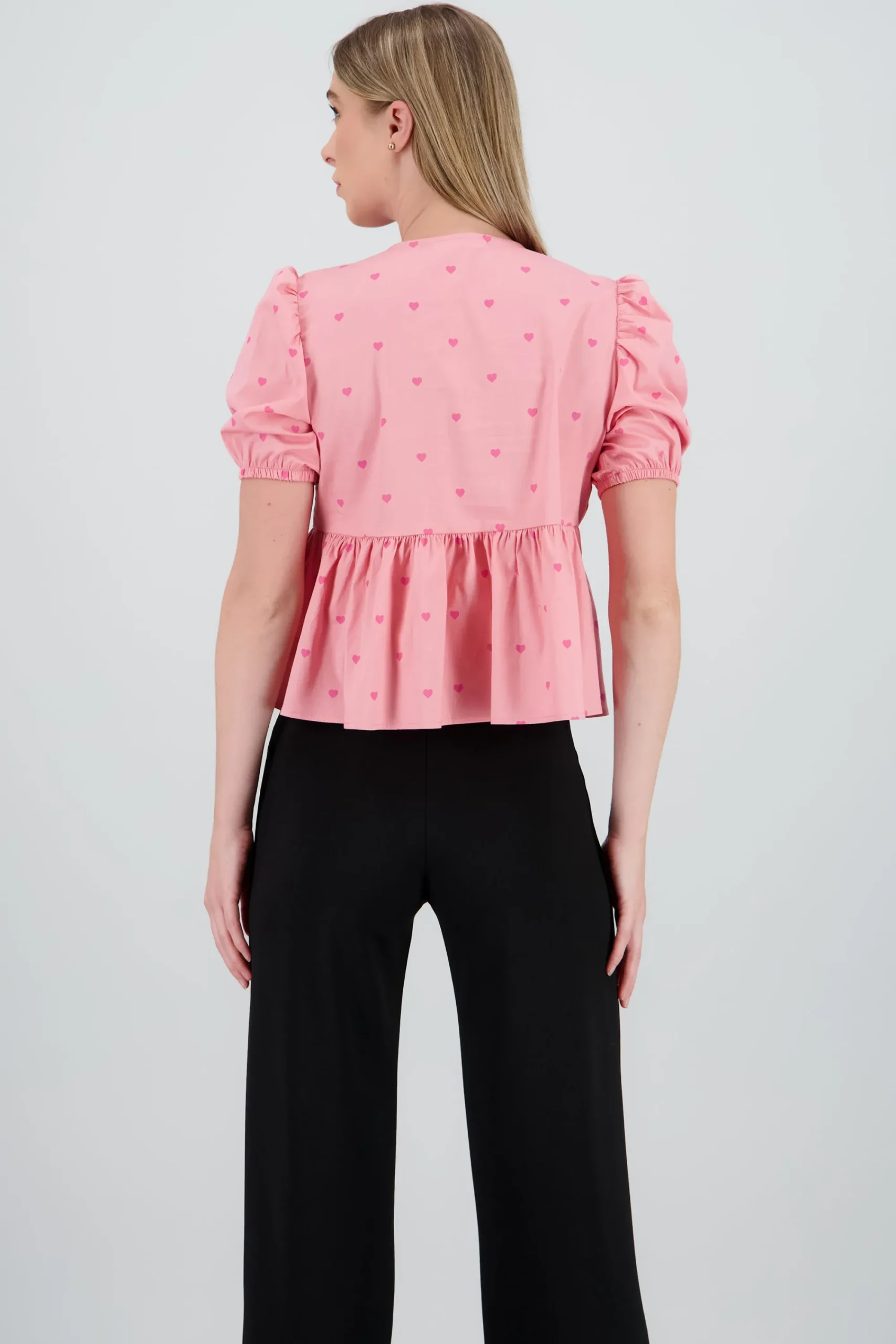 Shasa Puff Sleeve Top with Ruffle and Bow Detail