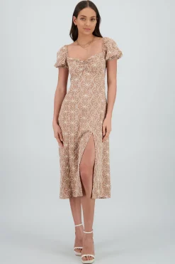 Shasa Puff Sleeves Midi Dress