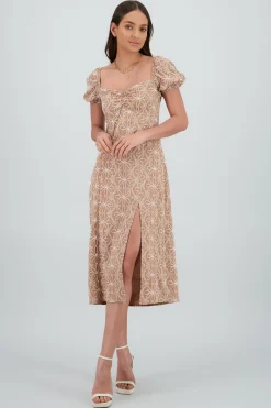 Shasa Puff Sleeves Midi Dress