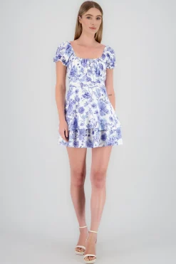 Shasa Puff Sleeves Mini Dress with Ruffle Details
