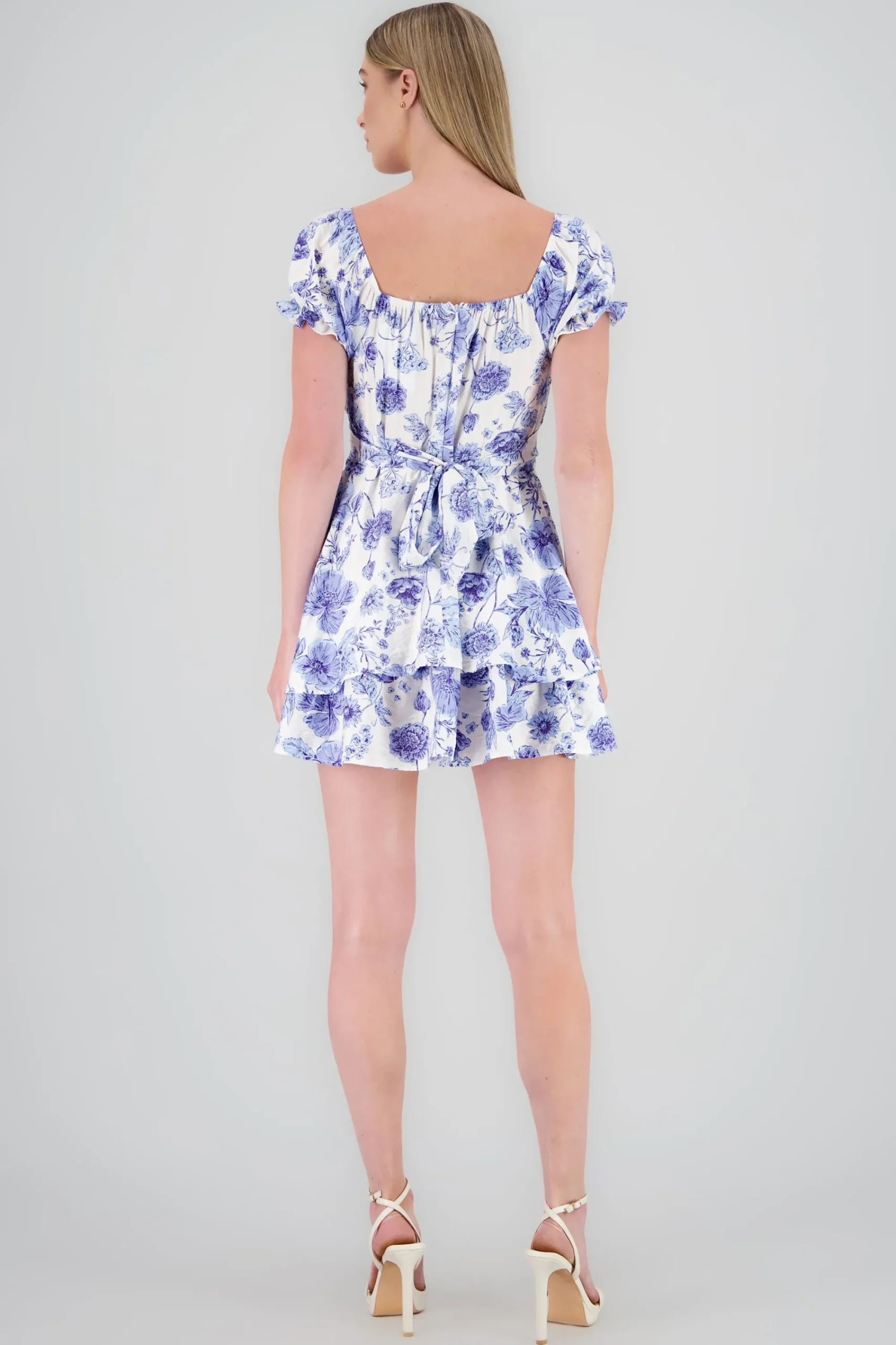 Shasa Puff Sleeves Mini Dress with Ruffle Details