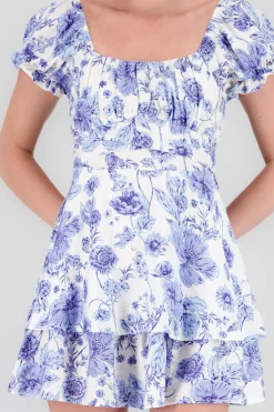 Shasa Puff Sleeves Mini Dress with Ruffle Details
