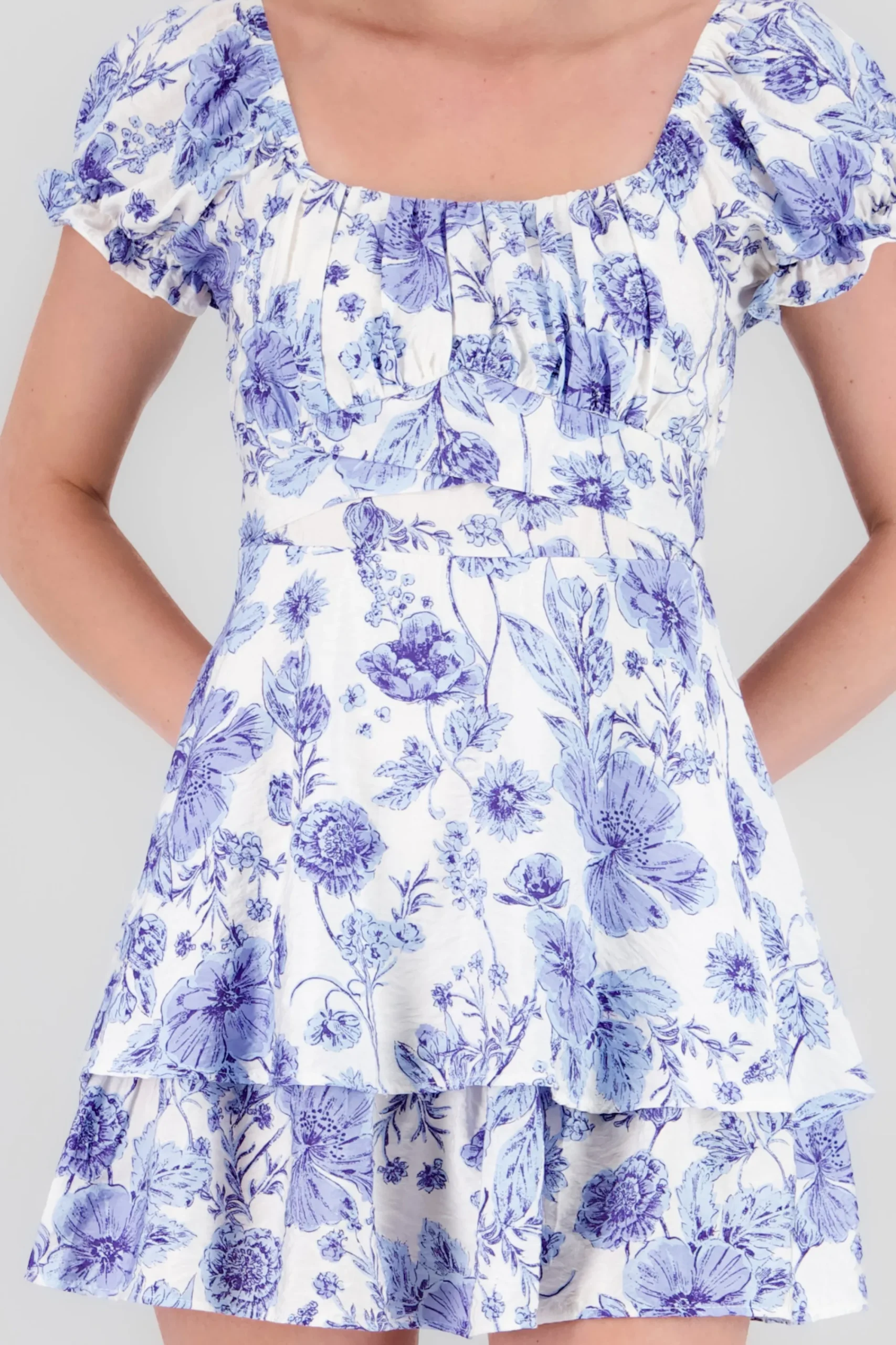 Shasa Puff Sleeves Mini Dress with Ruffle Details