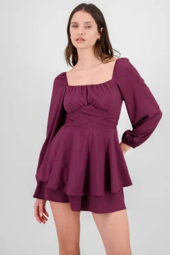Shasa Puff Sleeves Solid Romper